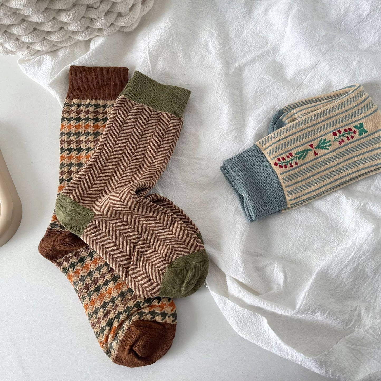 Retro Houndstooth Cotton Socks