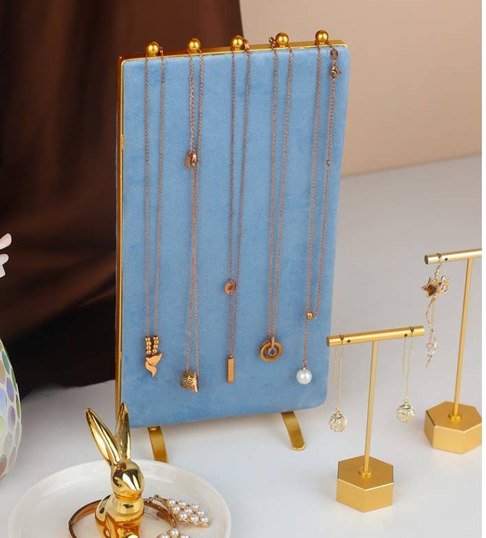 Vintage Inspired 2-Sided Velvet Jewelry Display Panel Stand
