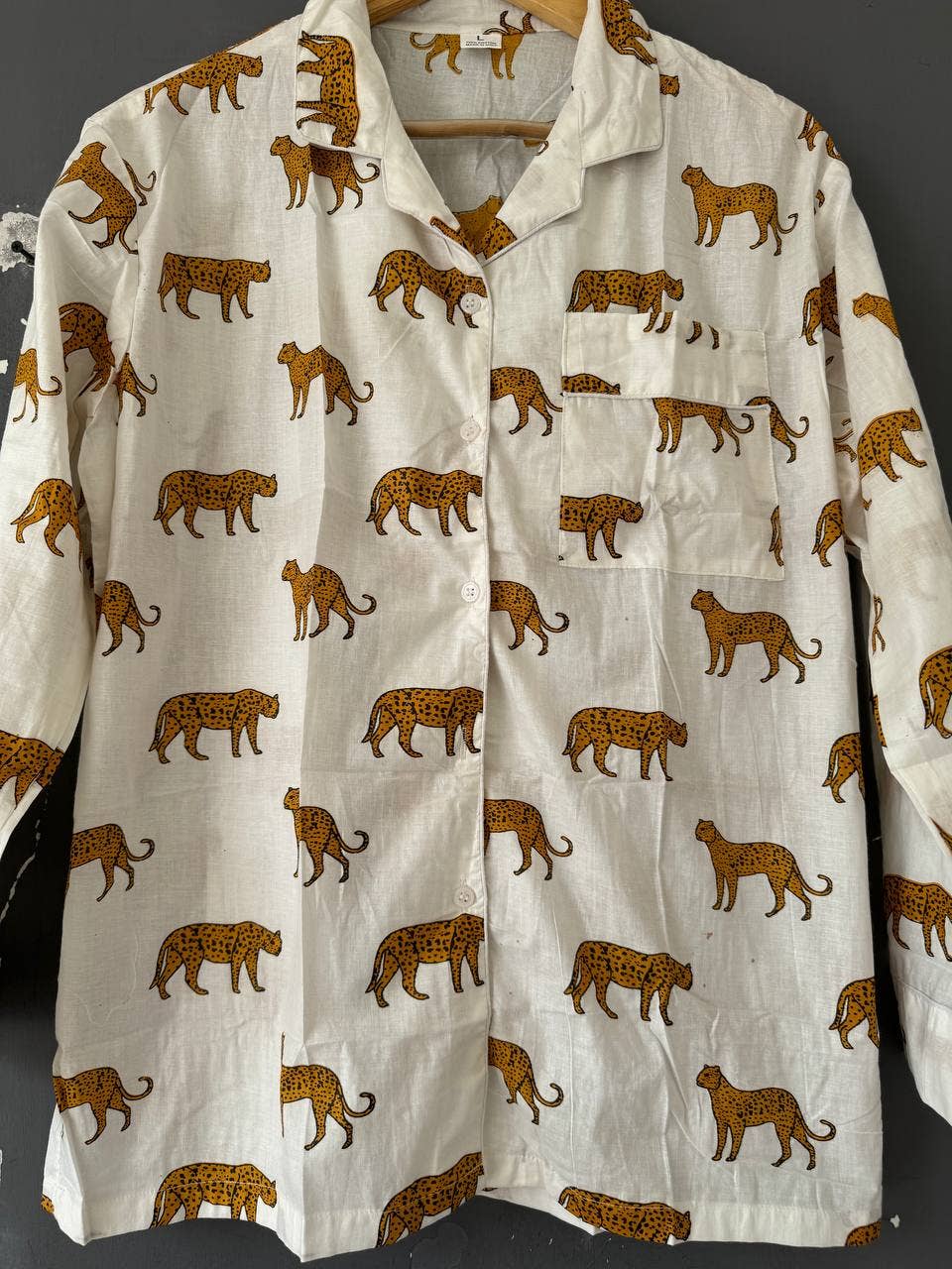 100% Cotton Cheetah PJ Set | White Pajamas