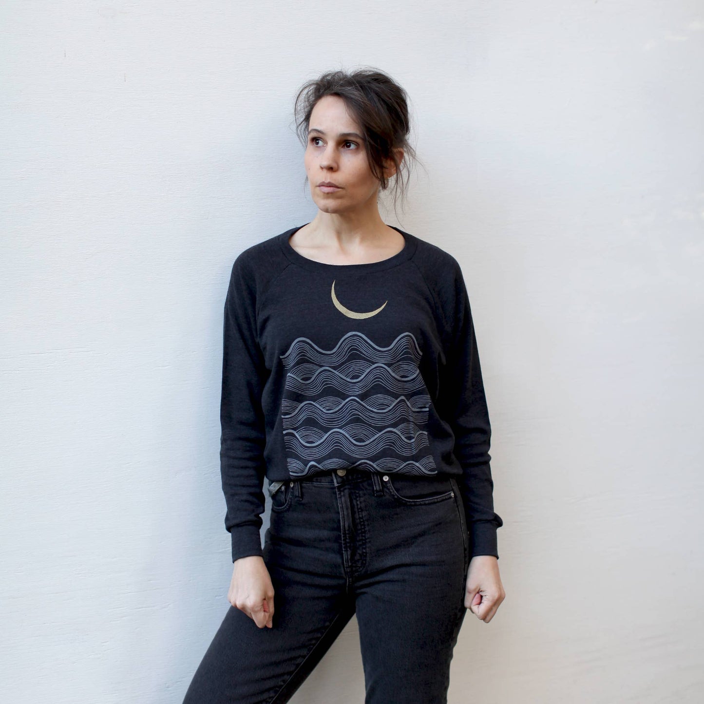 Full Fathoms Womens Loose Fit Raglan Slouchy Pullover Black