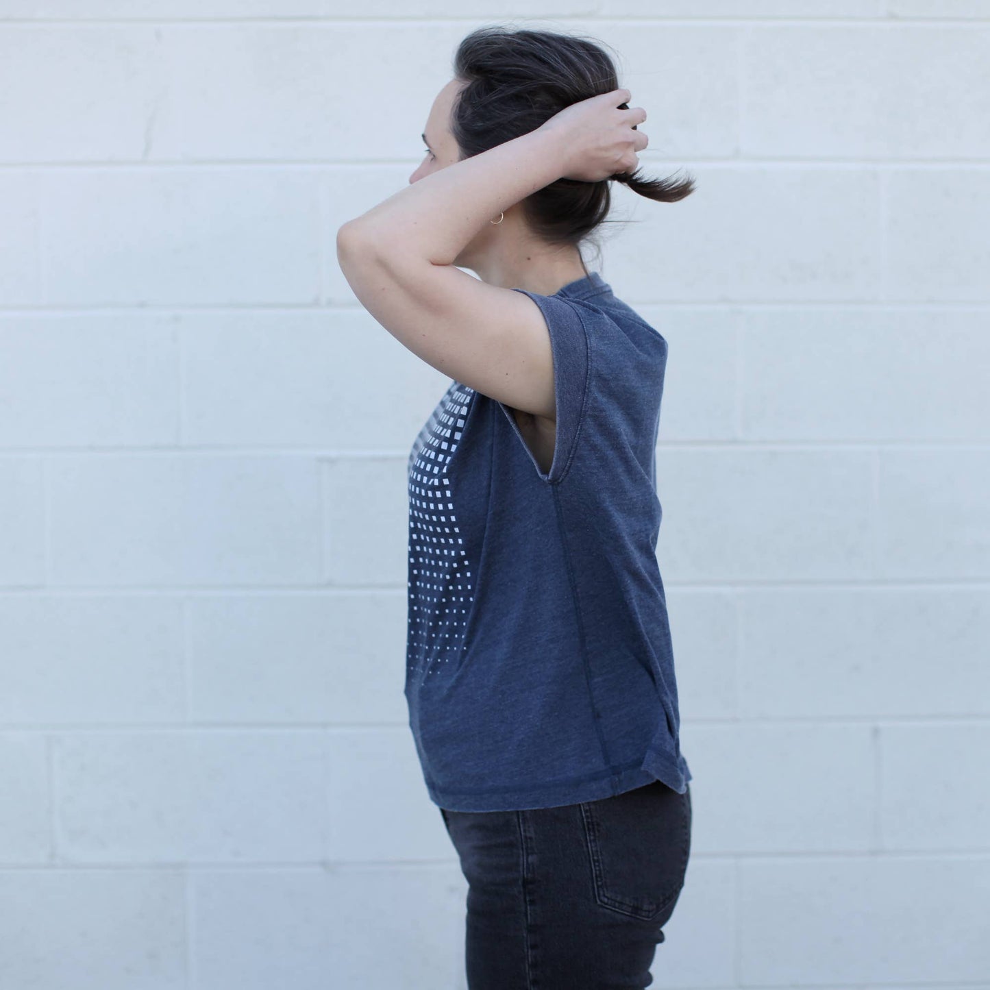 Geometric Minimalist Geo Fade Loose Fit Boxy Tee Navy