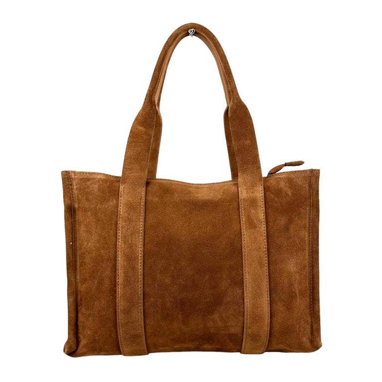 Italian Suede Leather Shopper Tote Bag