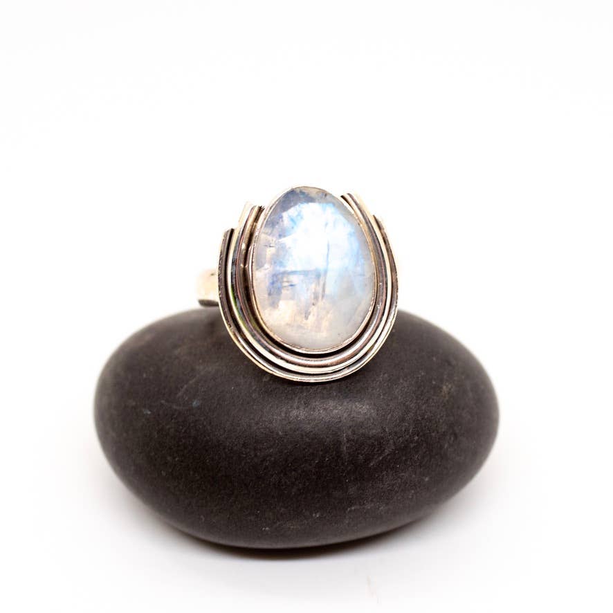 Sterling Silver Moonstone Horseshoe Ring - BR4