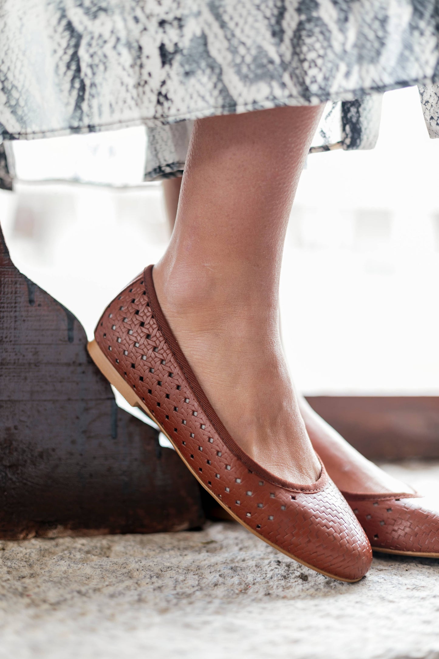 Martine Round Toe Almond Leather Flats