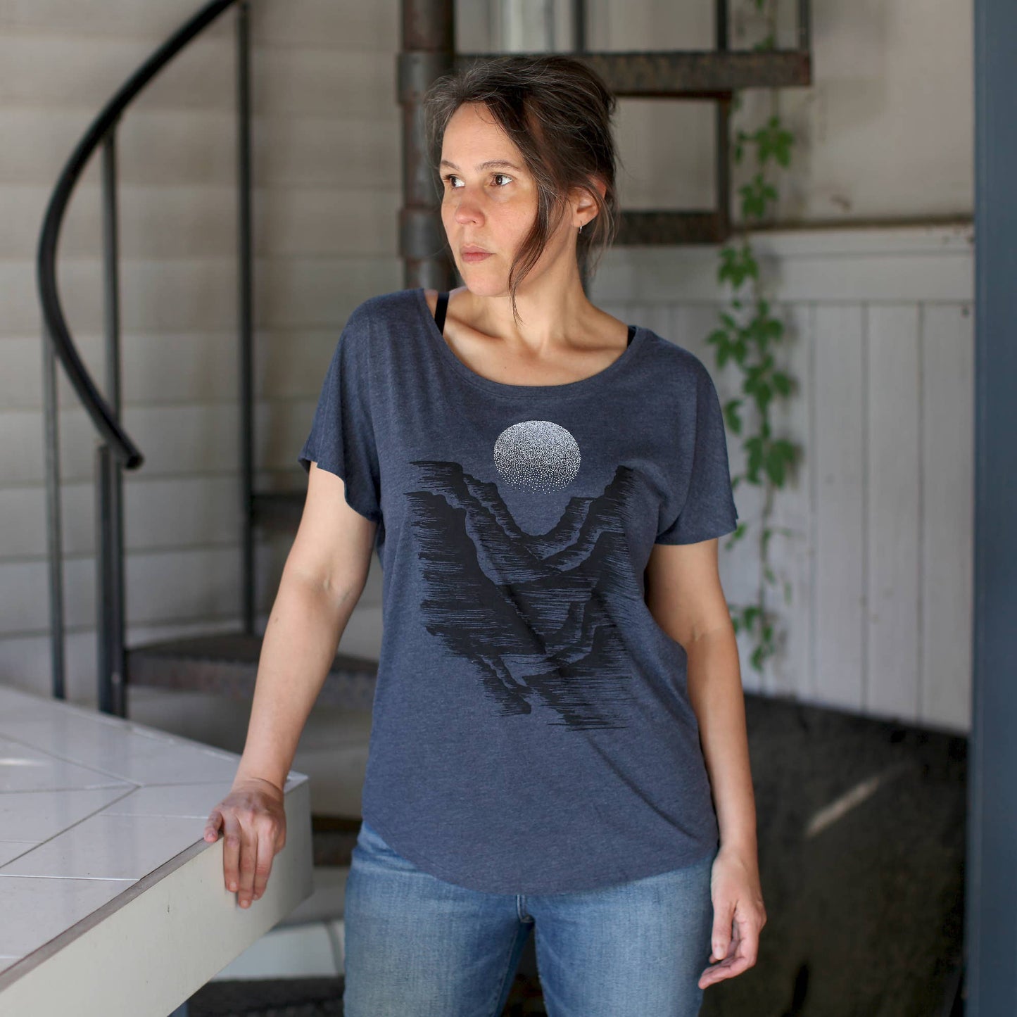 Canyonlands Full Moon Tri-Blend Dolman Sleeve Top Navy Blue