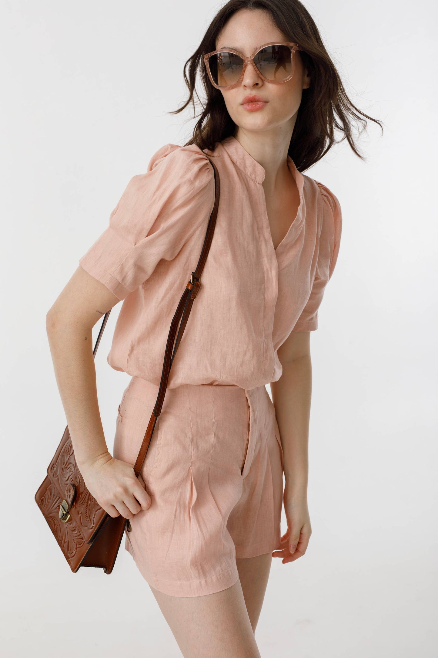 Athina Linen Shirt - Soft Pink