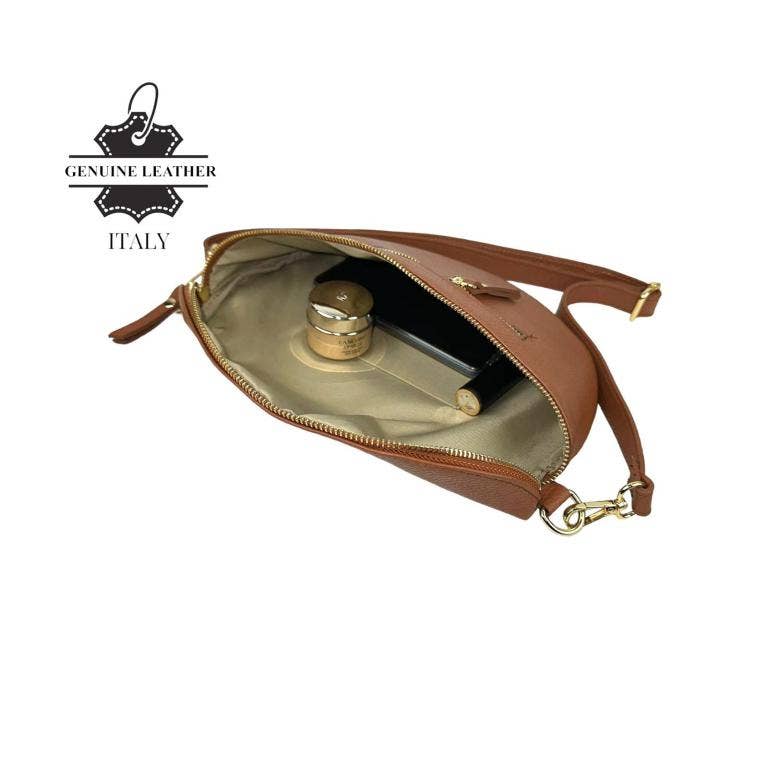Large Italian Leather Women's Waist Bag with Front Pocket
