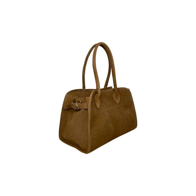 Italian Suede Leather Shoulder Bag with Long Handles