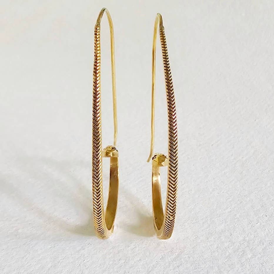 Brass snake serpent hoop earrings large onyx eyes #BX30
