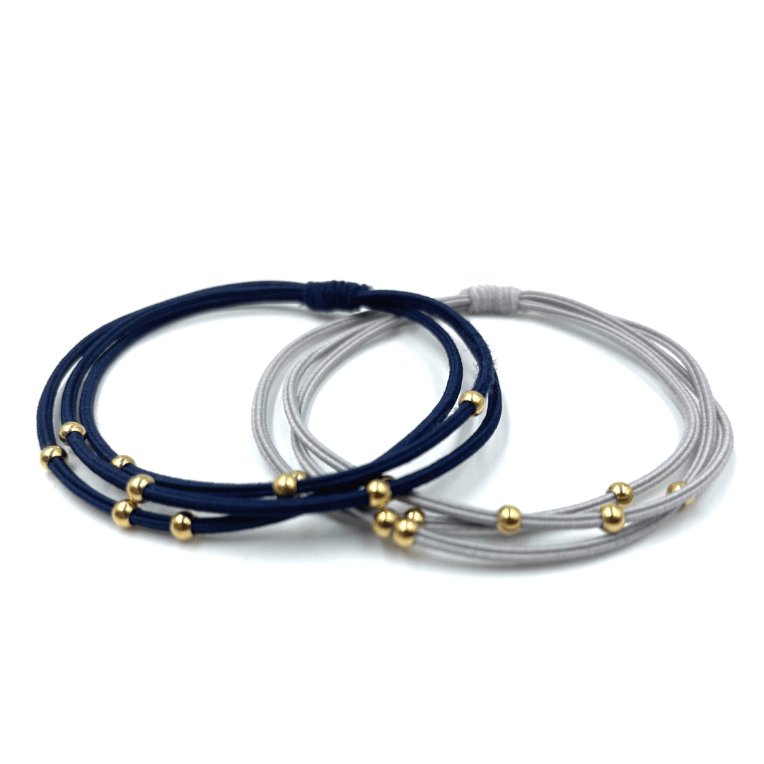 3mm Gold Water Pony Waterproof Bracelet Hair Bands in Gray and Navy #WP-G