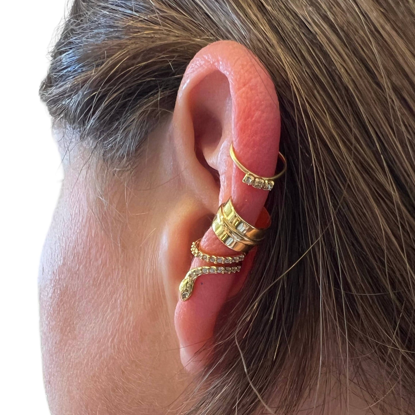 Thick Lined Ear Cuff - Sterling Silver & Gold