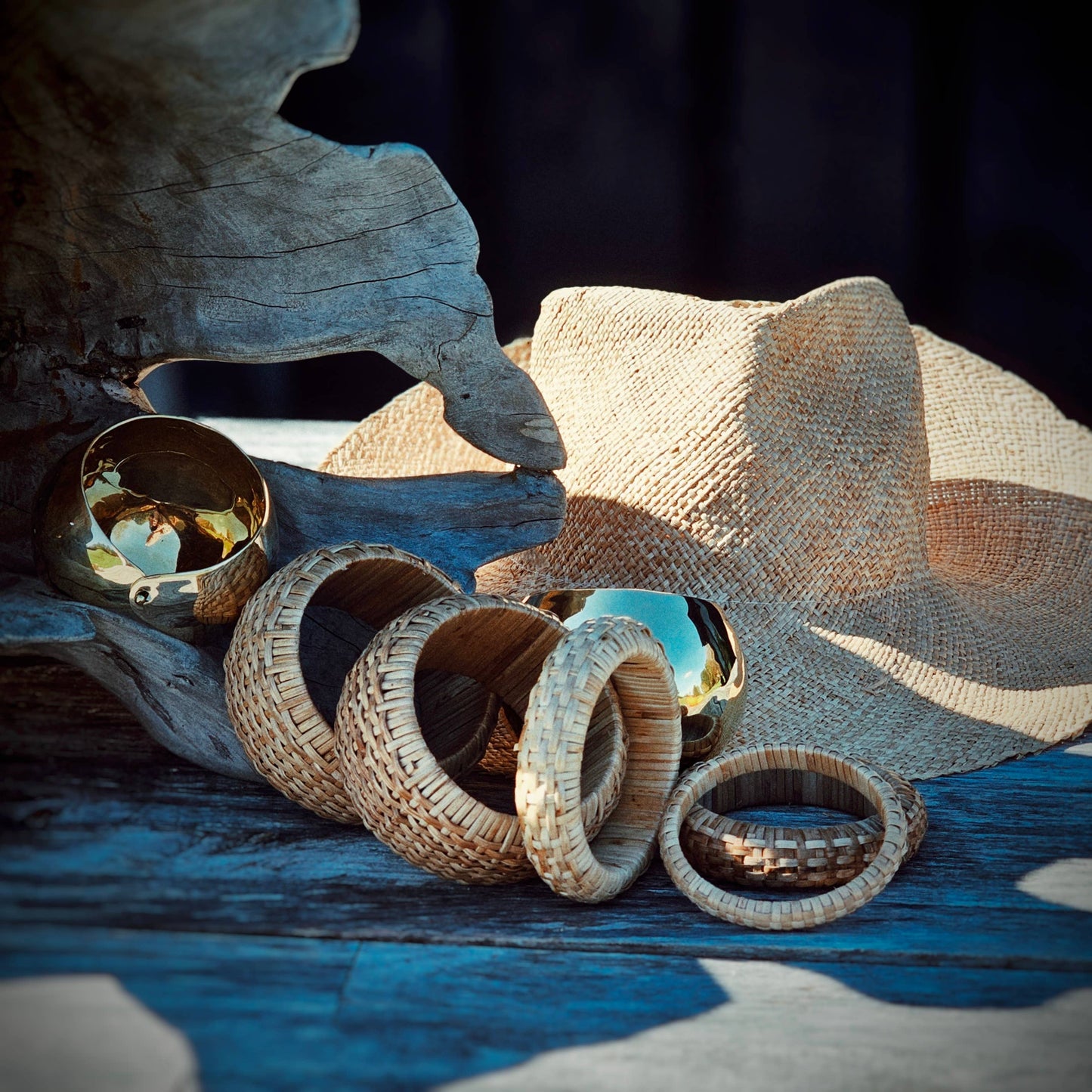 Rattan Cane Bangle Bracelet Set #BX42