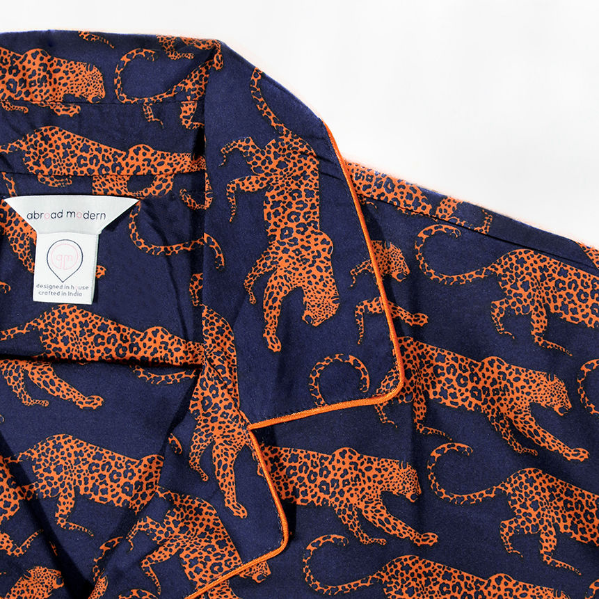 Navy Leopard Cheetah Washable Silk Pajamas