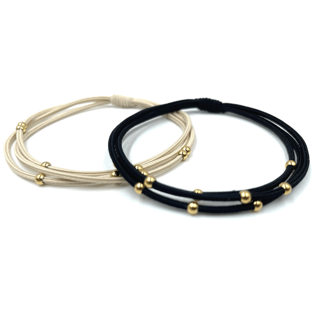 3mm Gold Water Pony Waterproof Bracelet Hair Bands in Black and Beige #WP-E