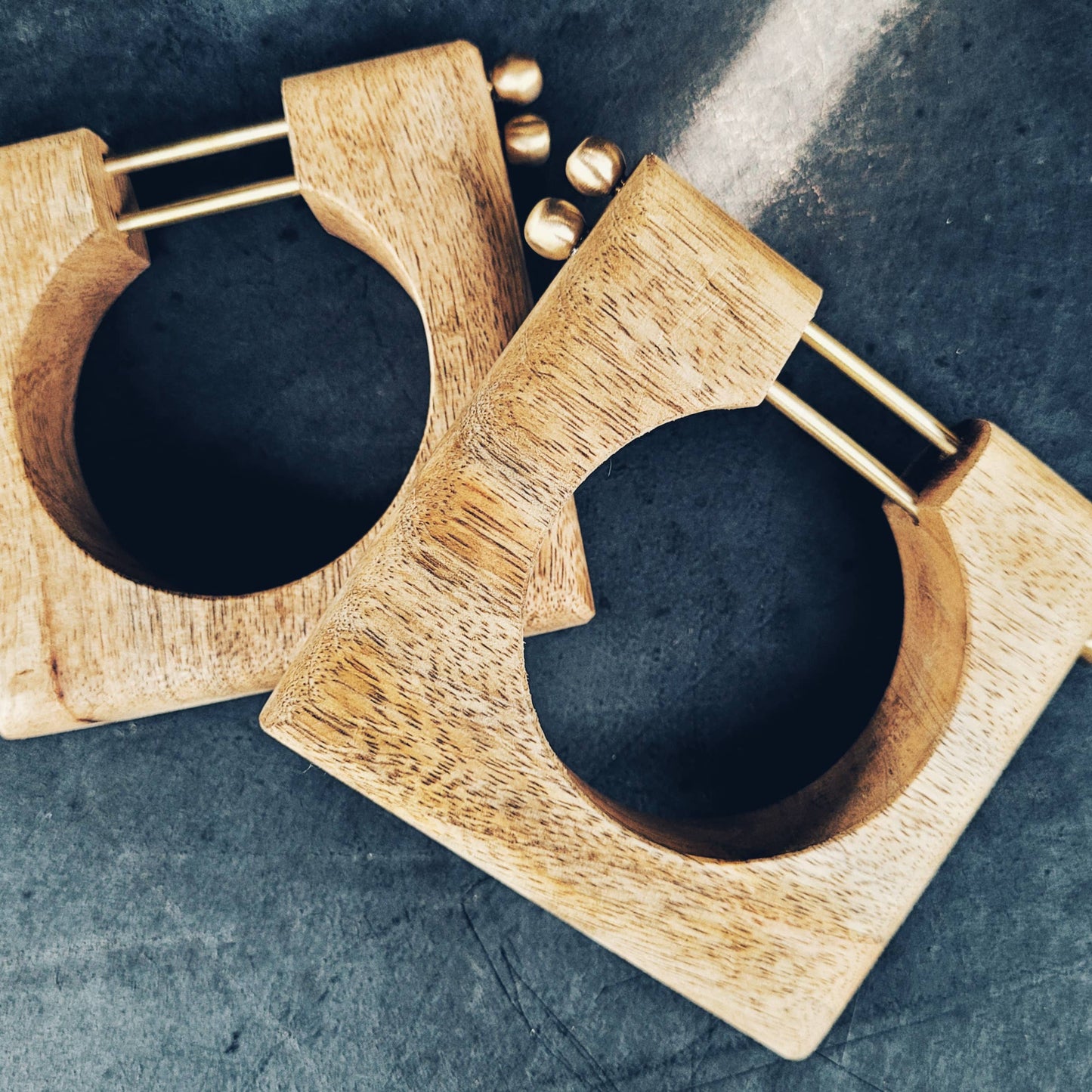 Square orchard wood brass designer bangle bracelet -#BX01