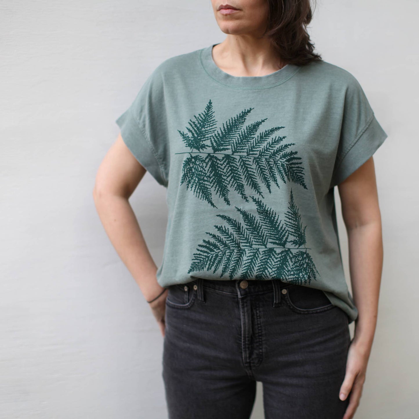 Fern Leaves Loose Fit Boxy Tee Green