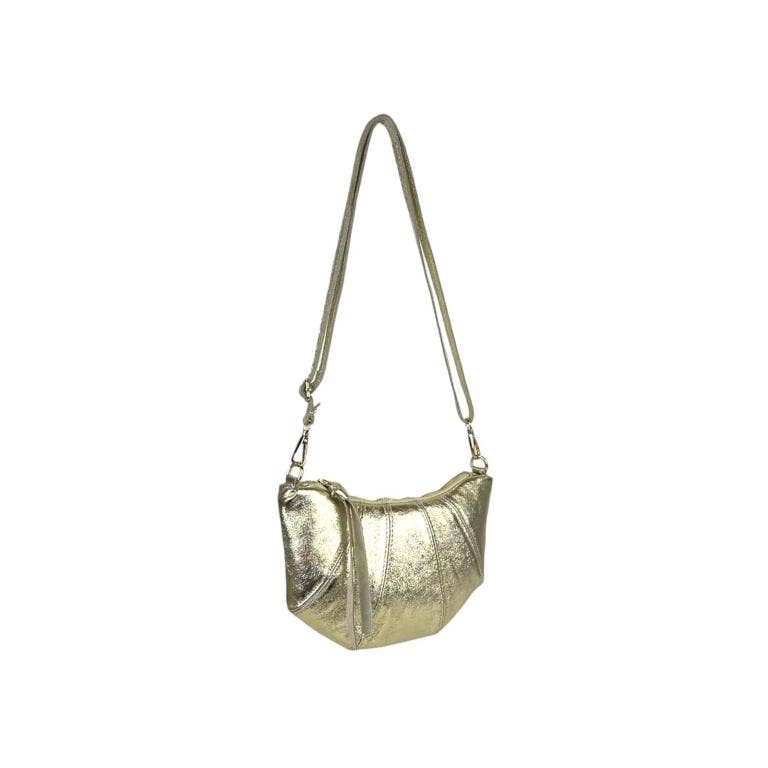 Leather Half Moon Shiny Shoulder Bag