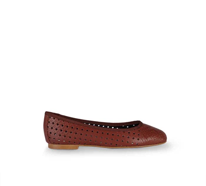 Martine Round Toe Almond Leather Flats