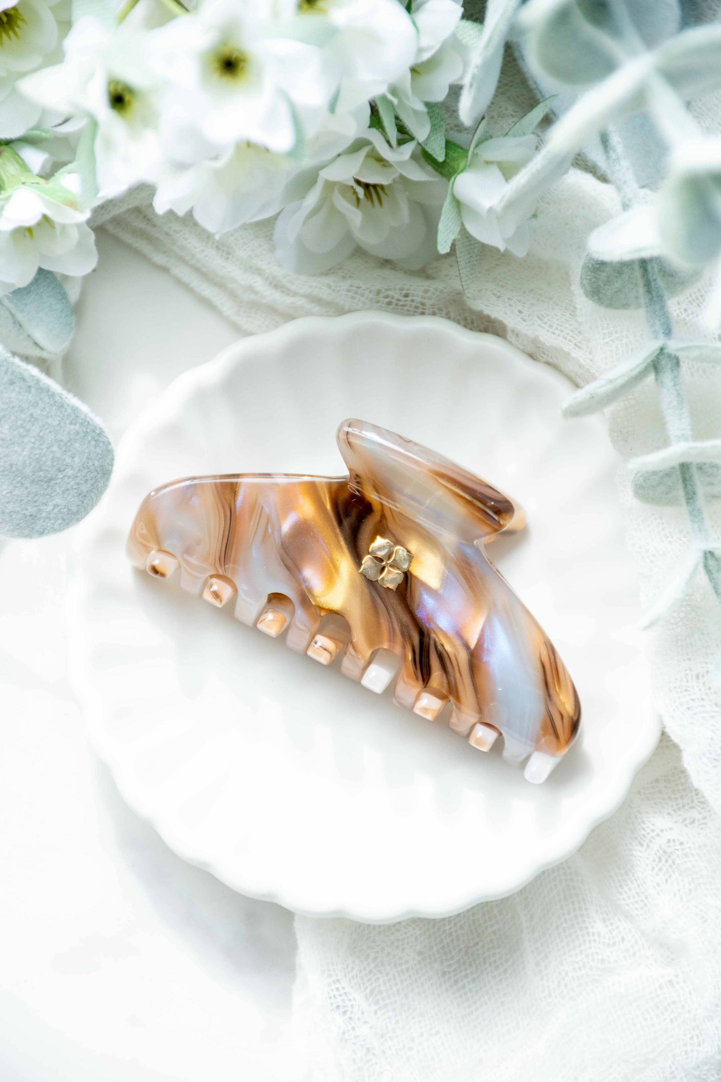 Glamour Grip Mini Claw in Ametrine | Bronze Gold Lavender | Italian Acetate Tortoise Shell Small Hair Clip