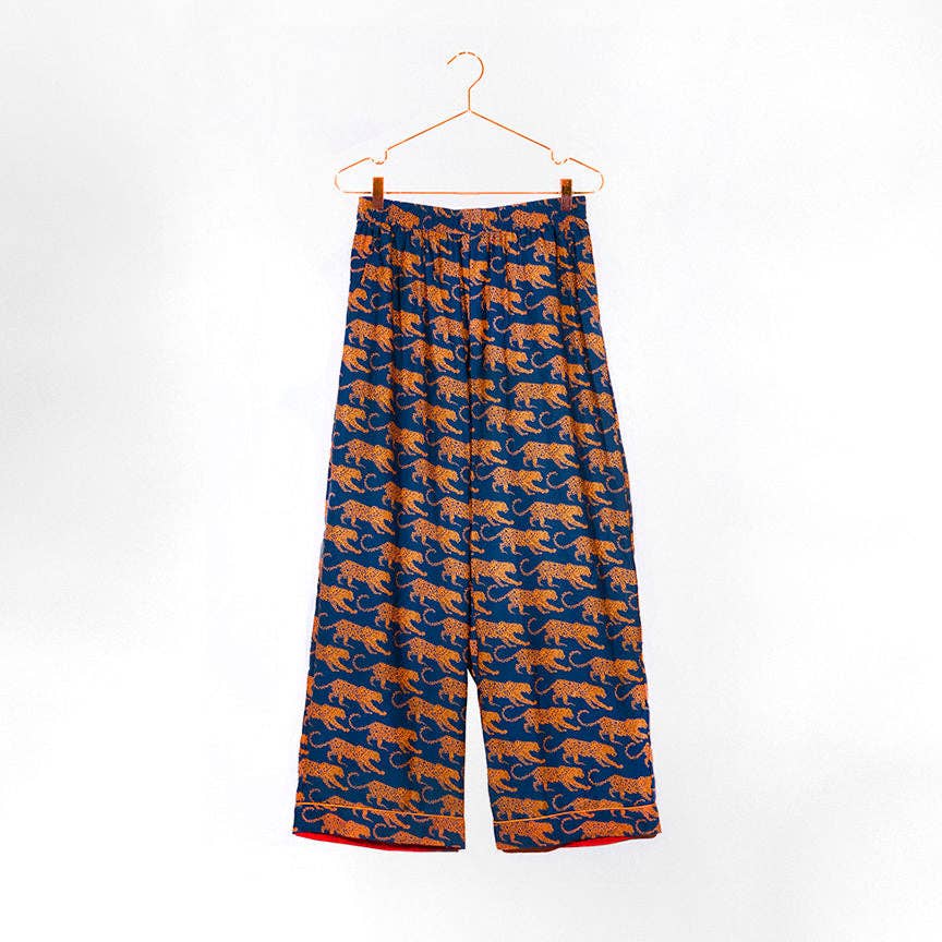 Navy Leopard Cheetah Washable Silk Pajamas