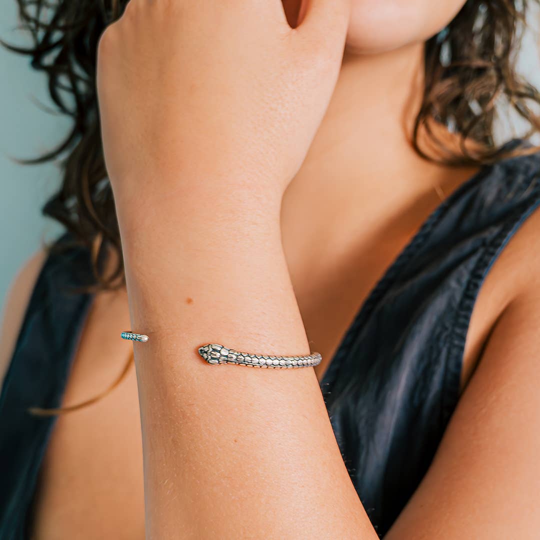 Silver Open Snake Bangle Bracelet