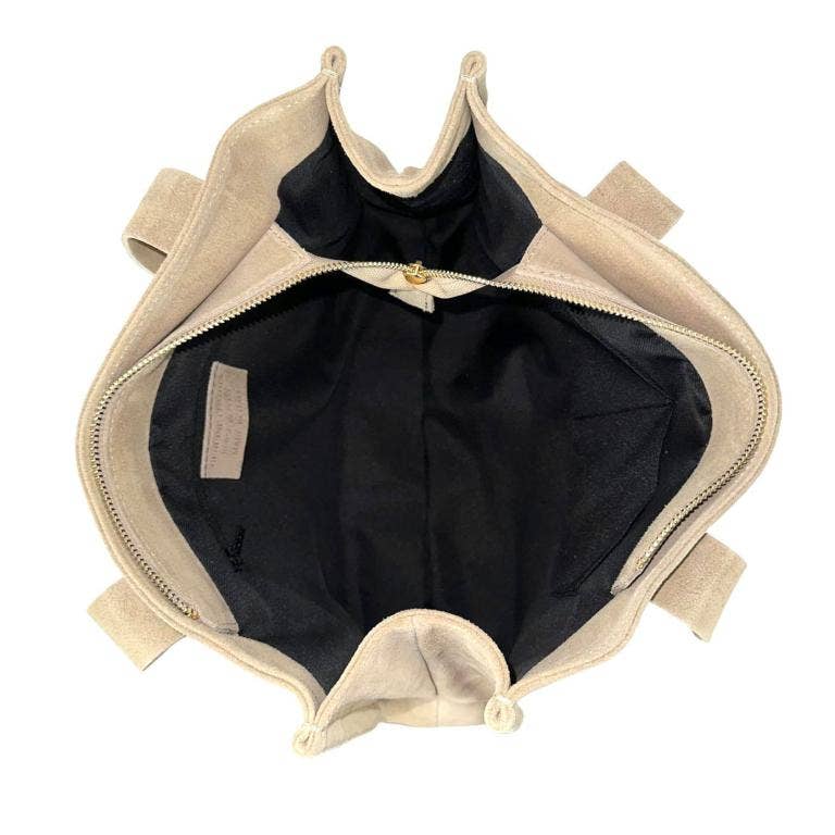 Italian Suede Leather Shopper Tote Bag