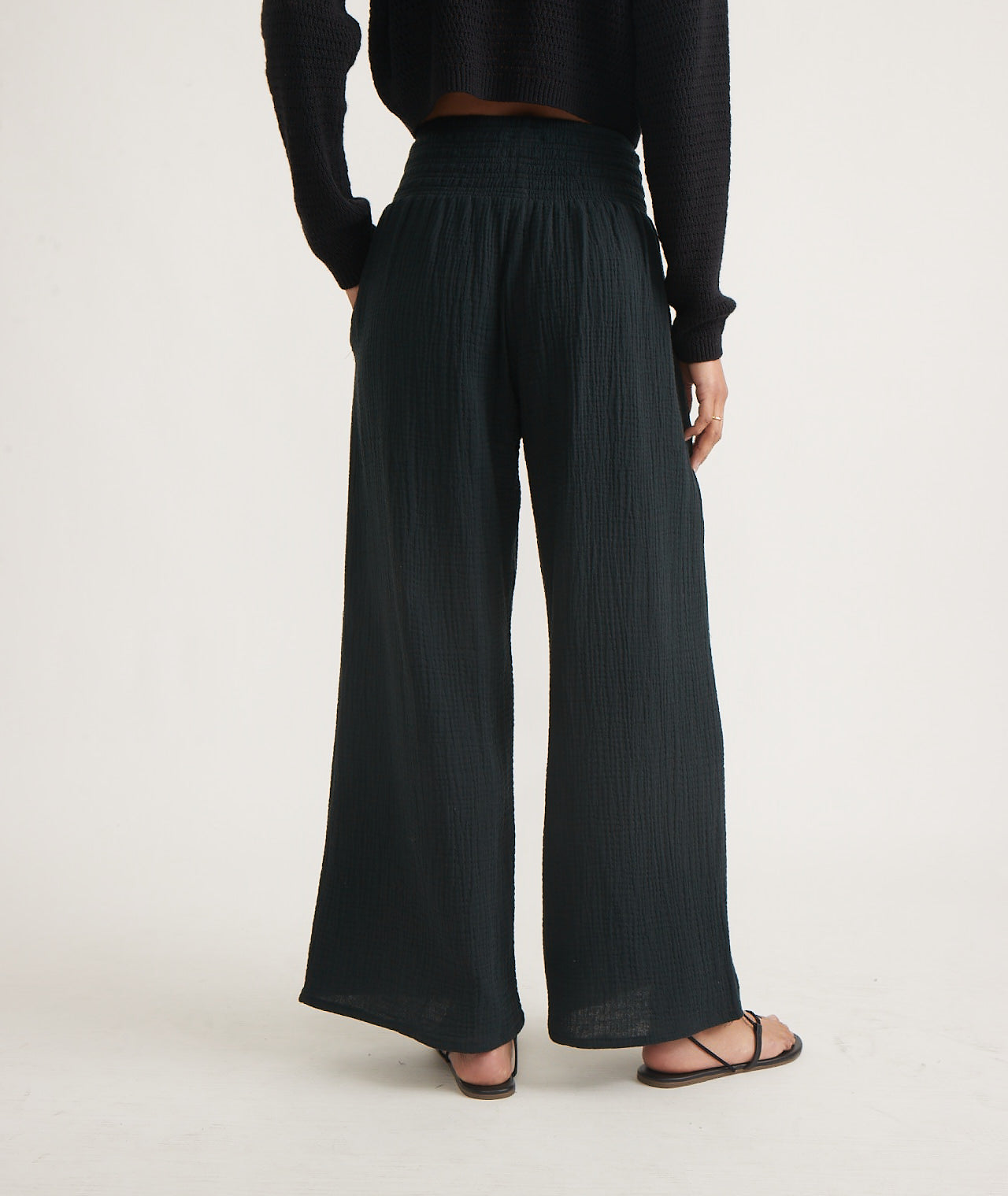 Sophia Double Cloth Palazzo Pant - Faded Black