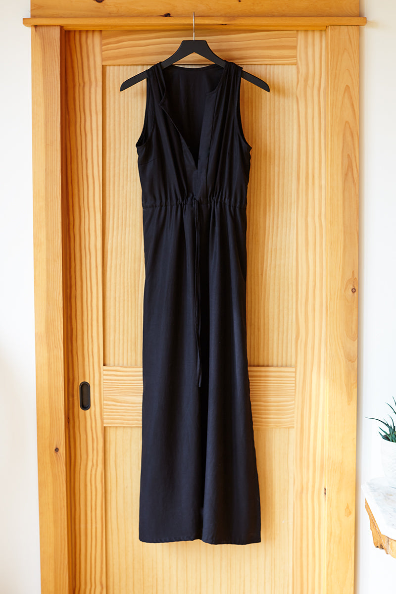 Emerson Fry Grecian Keyhole Dress - Black Tencel