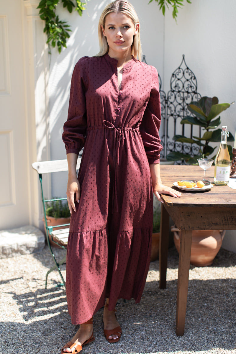 Emerson Fry Frances 3 Dress | Burgandy Swiss Dot Organic