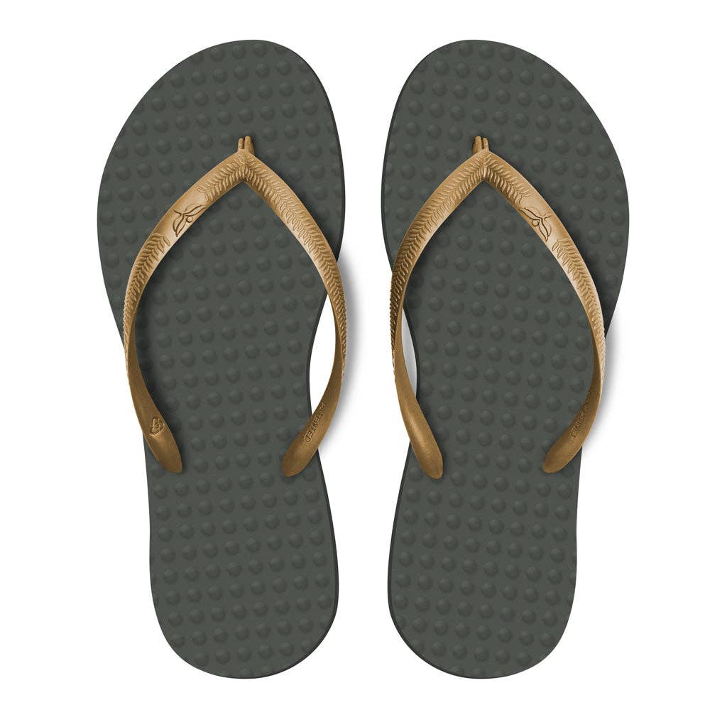 Sustainable Flip Flops | Grey & Golden Straps