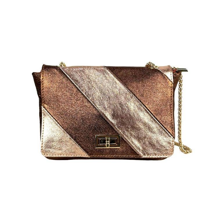Women's Multicolored Leather Shoulder Bag with Shiny Effect