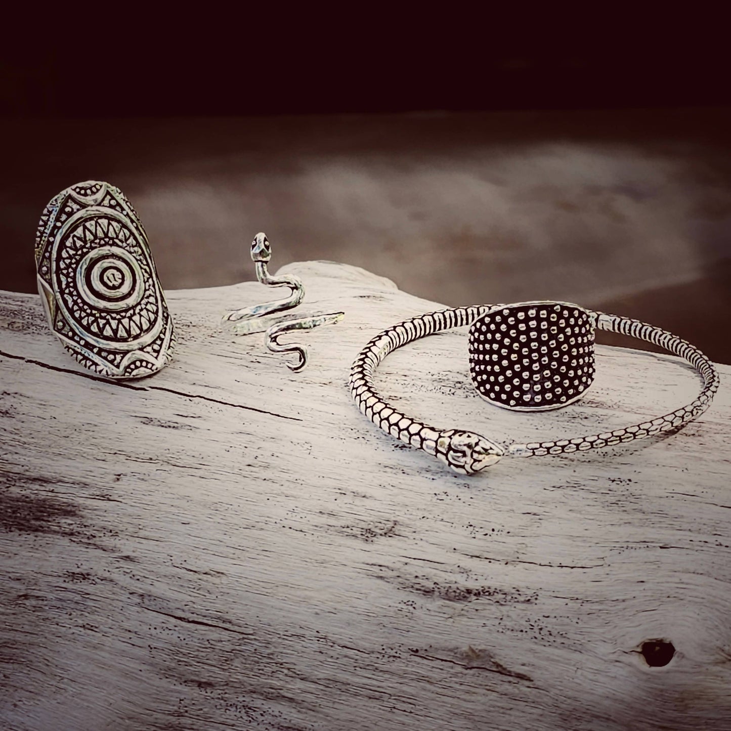 Silver ring studded circle handmade #BX06