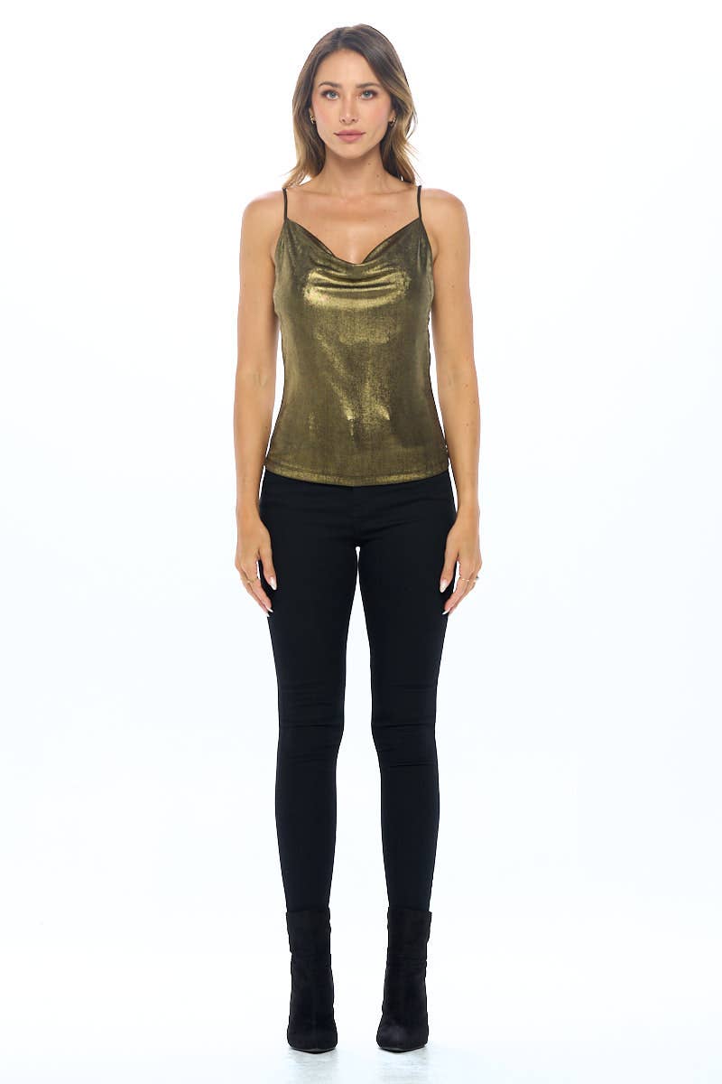 Black/Gold Lurex Metallic Knit Cowl Neck Top (Made in USA)