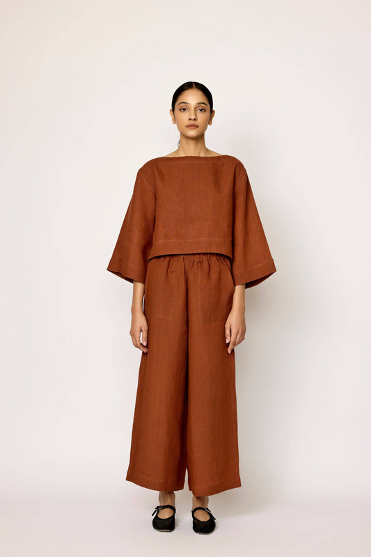 Popover Top - Amber Linen