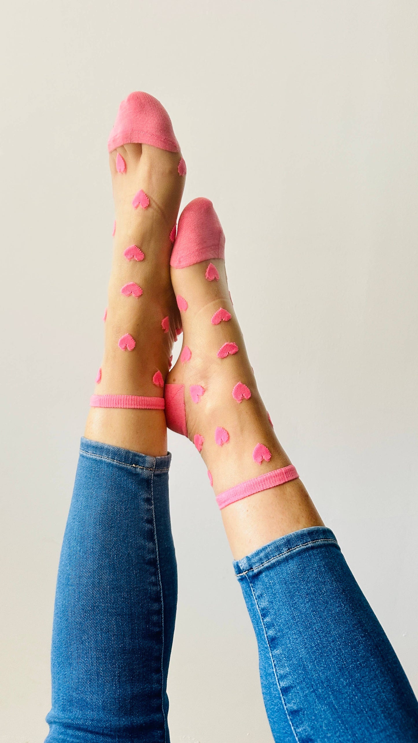 Laure socks with coral pink hearts - socks