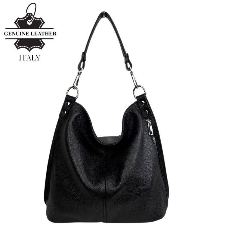 Italian Leather Hobo Bag with Front Pocket B2B 57407