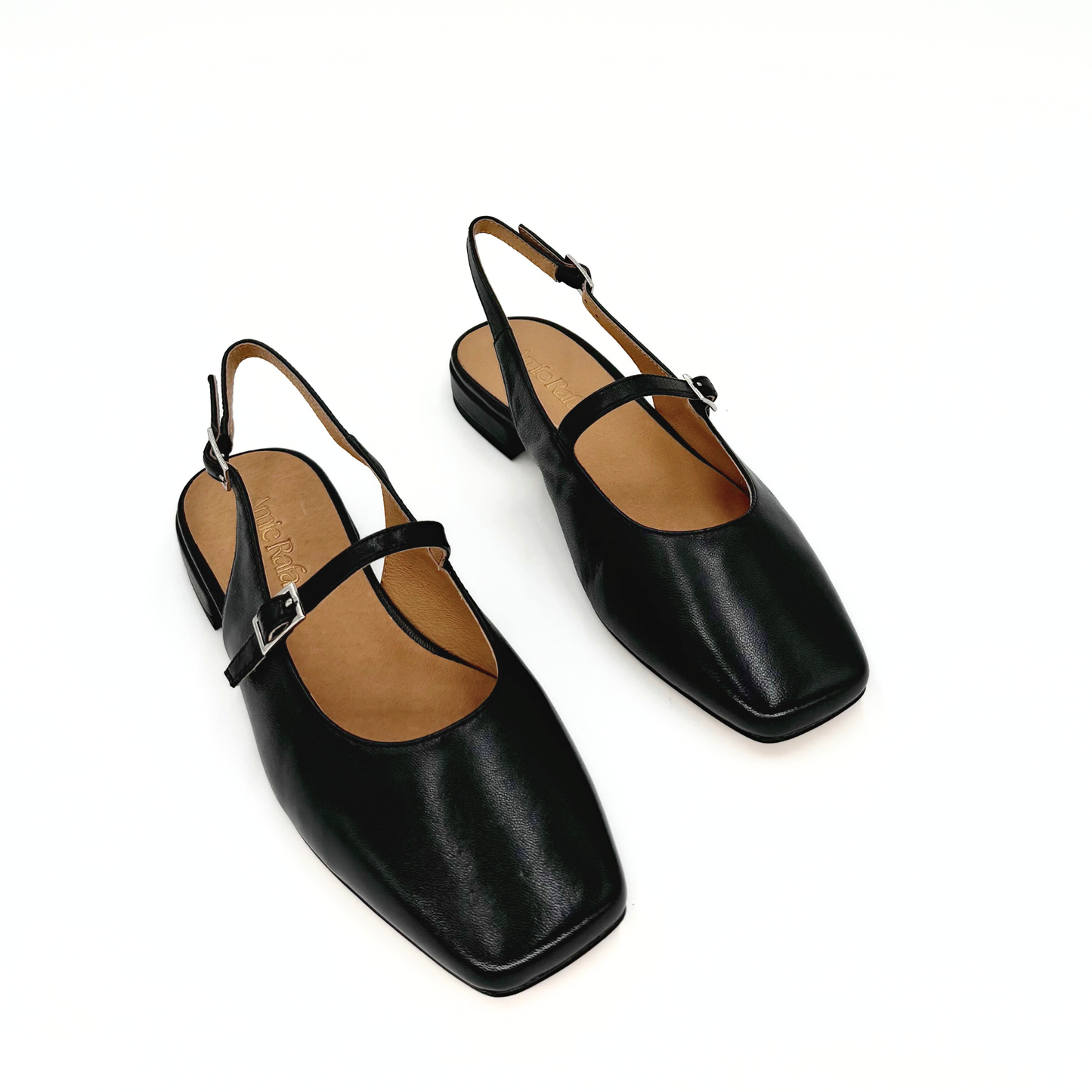 Black | Athena Slingback Square Toe Flats