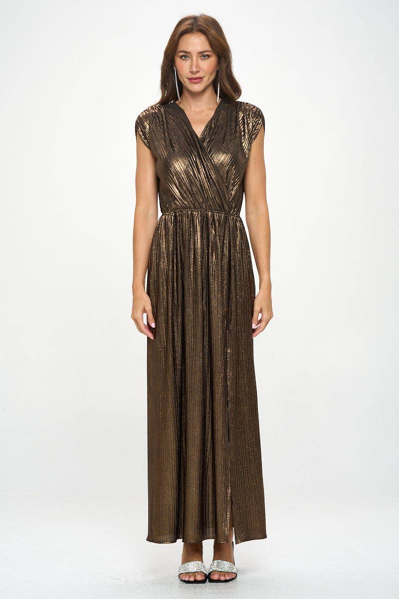 Bronze Sleeveless Metallic Maxi Dress (Made in USA)