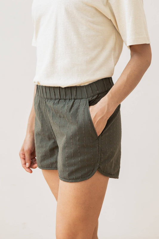 Luca Track Short / Linen Olive Stripe