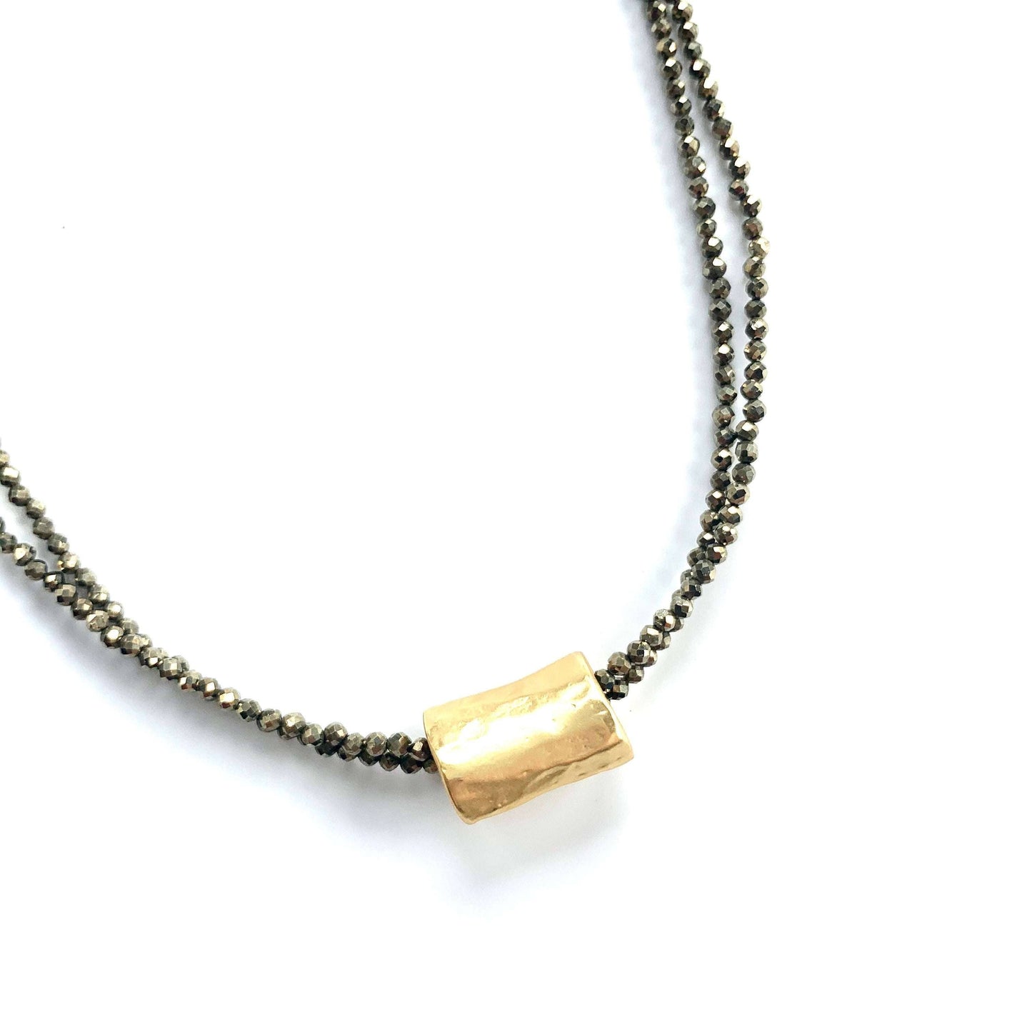 Barrel on Double Pyrite Beaded Necklace | N-BB