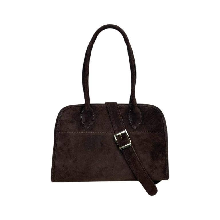 Italian Suede Leather Shoulder Bag with Long Handles