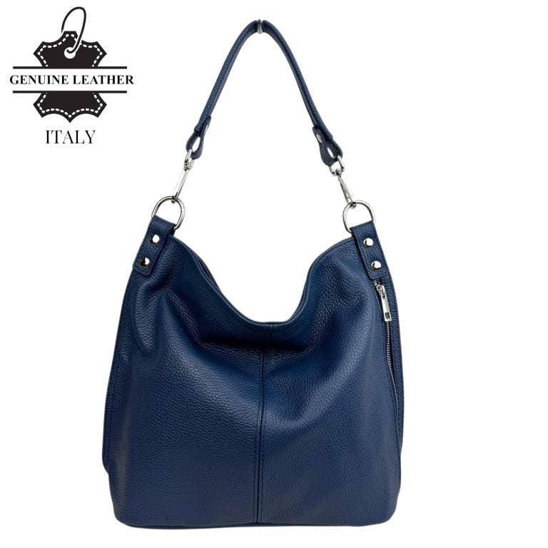 Italian Leather Hobo Bag with Front Pocket B2B 57407