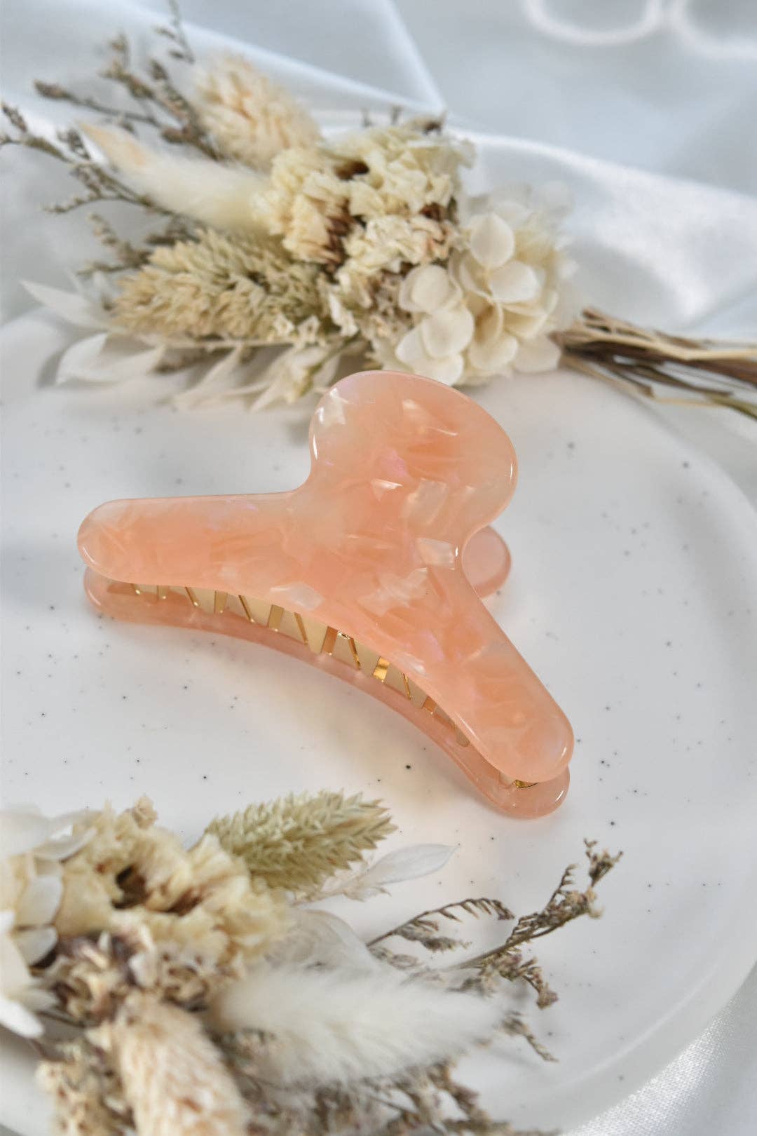 French Claw in Peach | Pink Orange Marbled | Acetate and Stainless Steel Hair Claw Clip