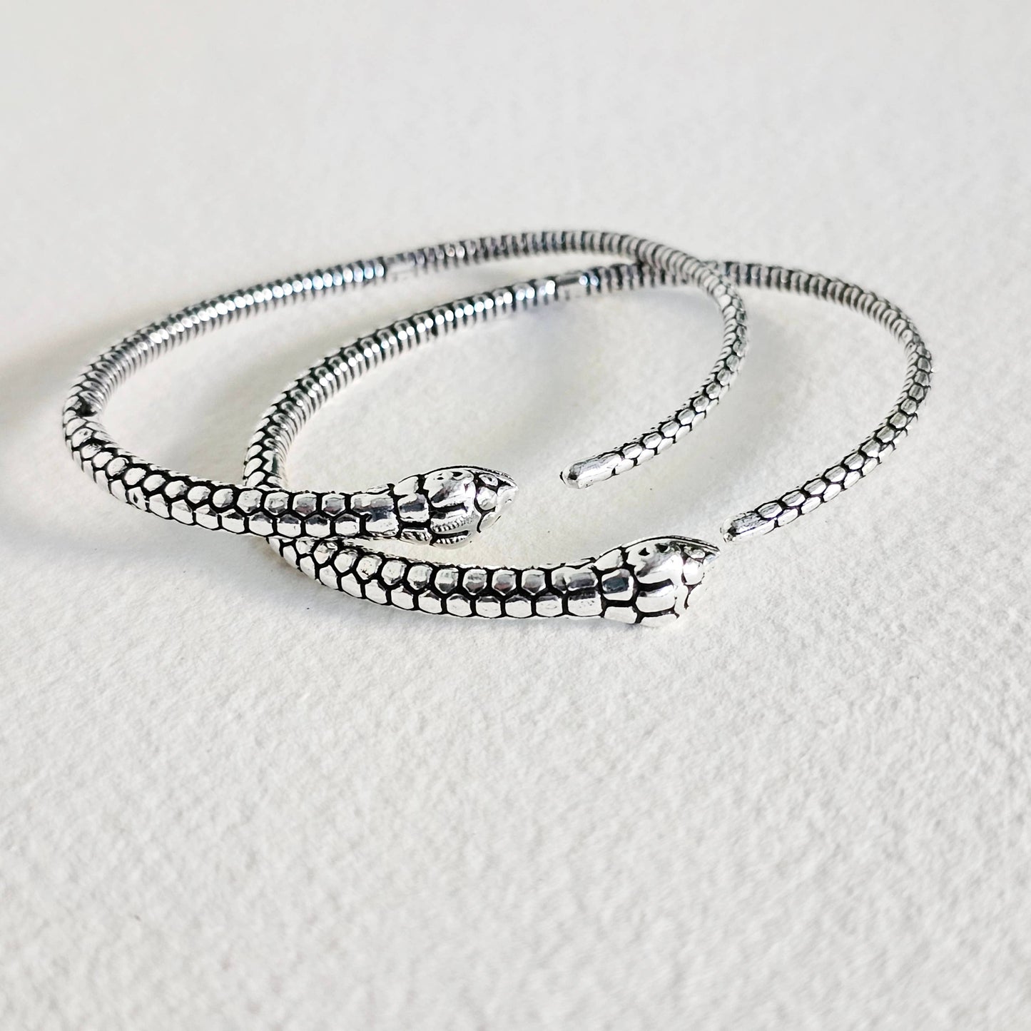 Silver snake serpent cuff bangle bracelet handmade #BX29