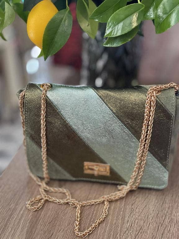 Women's Multicolored Leather Shoulder Bag with Shiny Effect