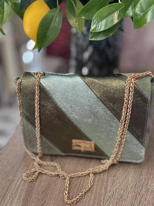 Women's Multicolored Leather Shoulder Bag with Shiny Effect