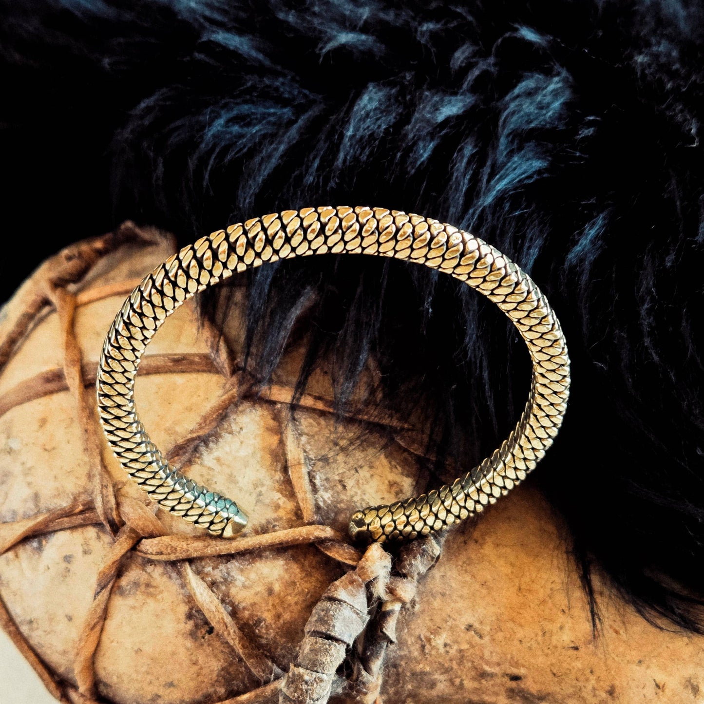 Brass twisted wire braided coil cuff bangle bracelet