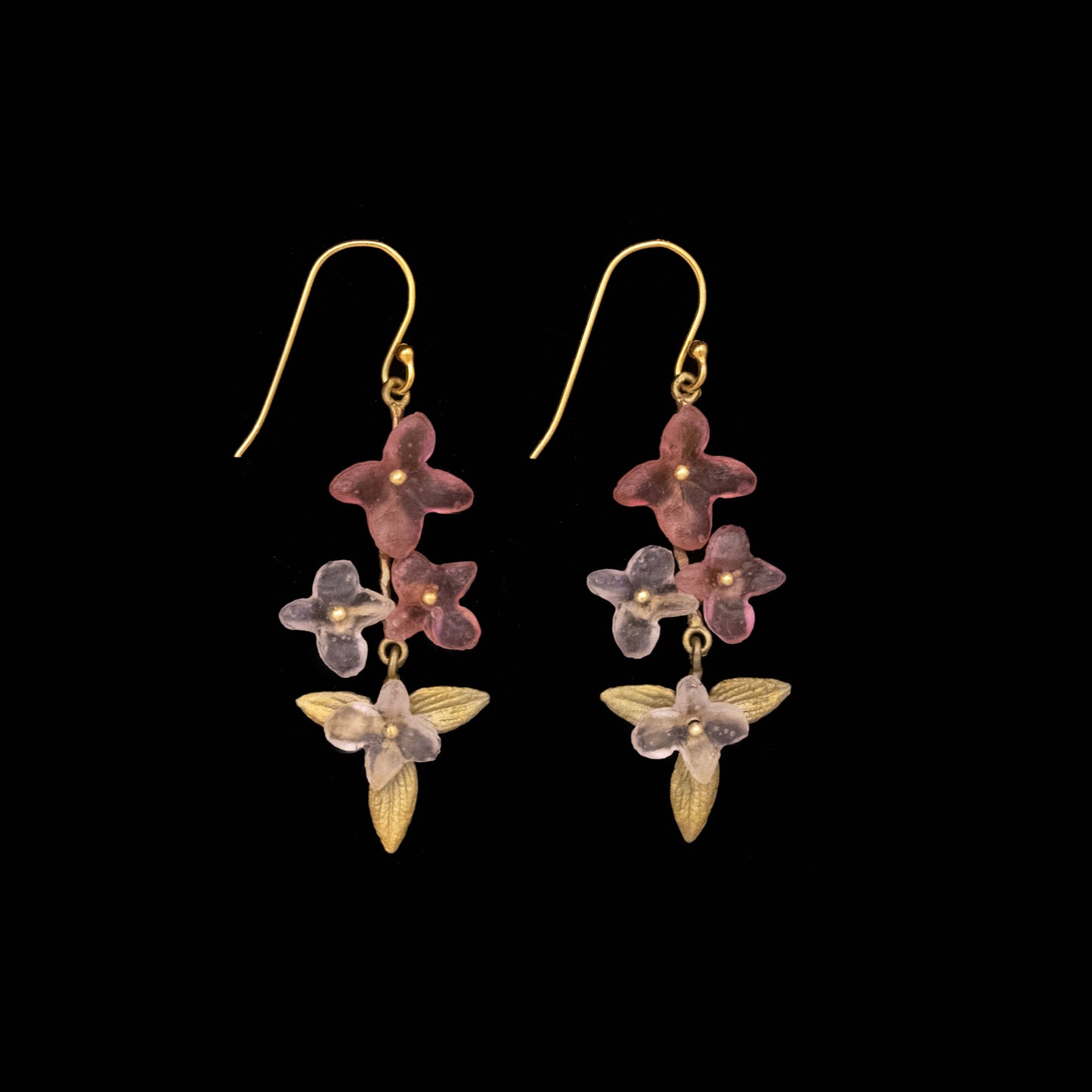 Pink Hydrangea Long Wire Earrings