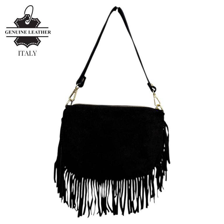 Italian Suede Crossbody Bag with Fringes