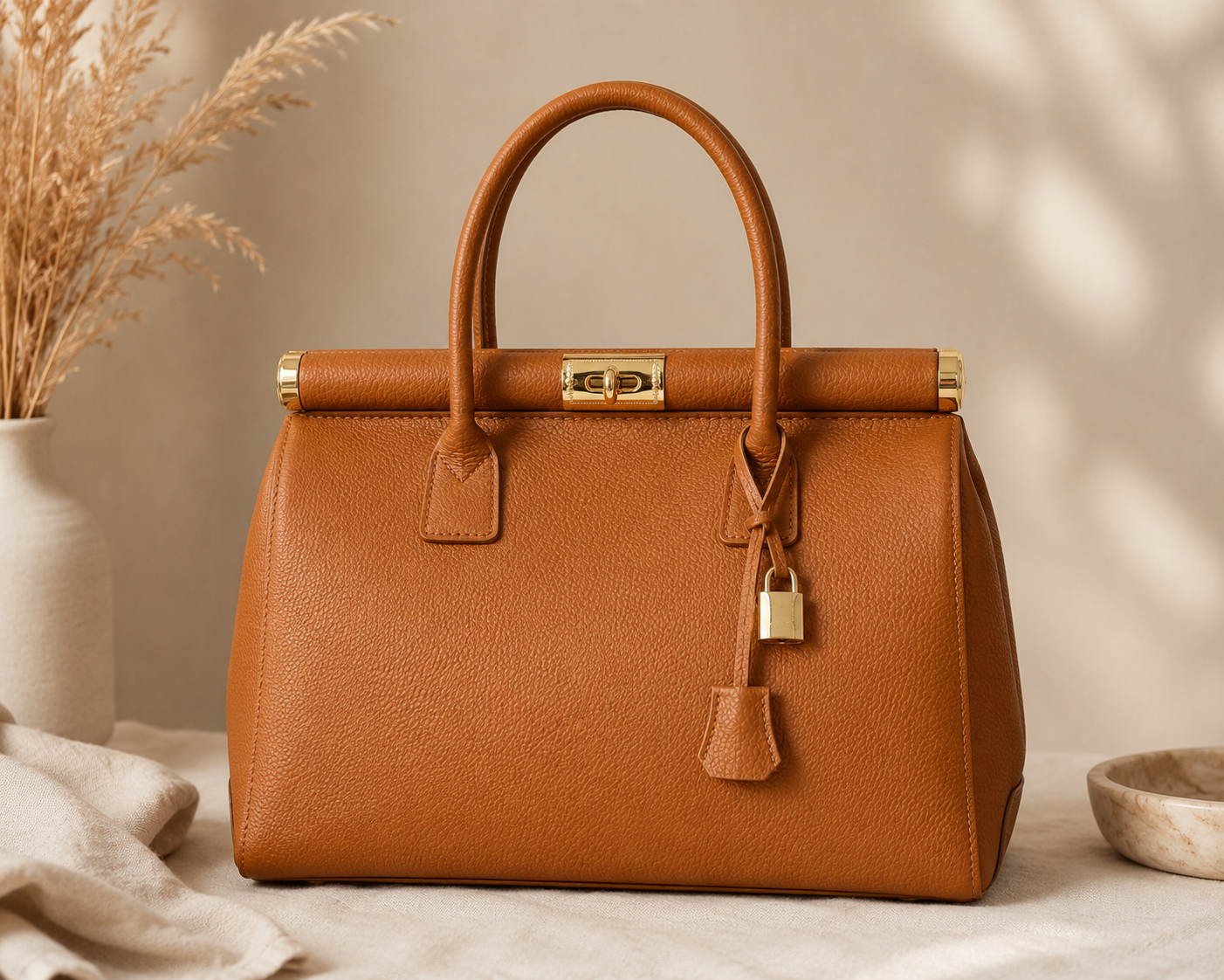 Nora Camel Dollaro Leather Handbag – Made in Italy